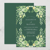 Sage Floral Laurel Wedding 招待状 (正面/裏面)
