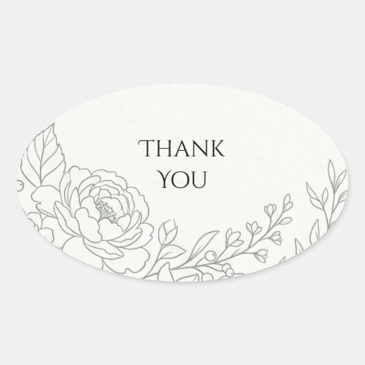 Sage Floral Line Art Thank You 楕円形シール (正面)