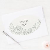 Sage Floral Line Art Thank You 楕円形シール (封筒)