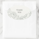 Sage Floral Line Art Thank You 楕円形シール (バッグ)