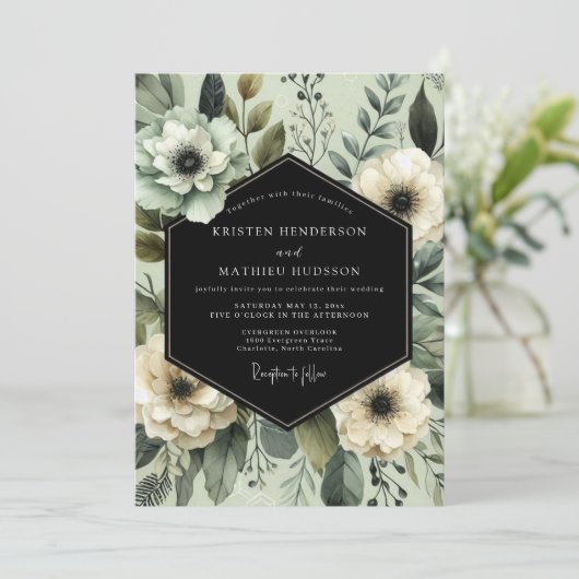 Sage Floral Opulent Wedding 招待状 (スタンド正面)