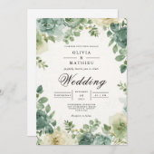 Sage Floral Romanticism Wedding 招待状 (正面/裏面)