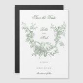Sage Floral Wreath w/Lovebirds Save the Date マグネット招待状 (正面/裏面)