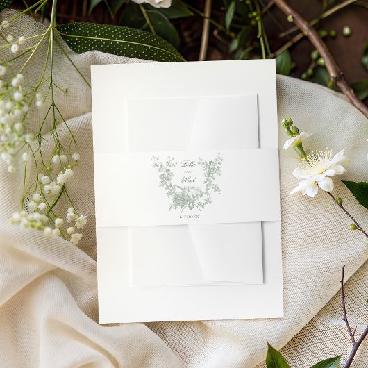 Sage Floral Wreath w/Lovebirds Wedding Belly Band 招待状ベリーバンド