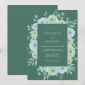 Sage Floral Wreath Wedding 招待状 (正面/裏面)