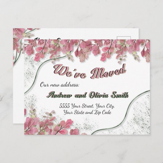 Sage Foilエレガント Pinkかわいらし Folids新しいアドレス ポストカード (正面/裏面)