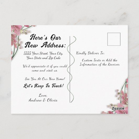 Sage Foilエレガント Pinkかわいらし Folids新しいアドレス ポストカード (裏面)