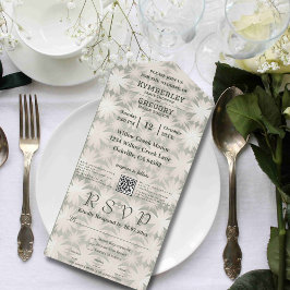 Sage Geometric Floral Pattern電子メールQRコード オールインワン招待状