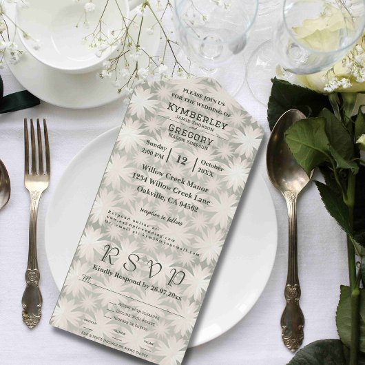 Sage Geometric Floral Pattern Website電子メールレトロ オールインワン招待状