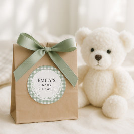 Sage Gingham素朴ありがとうベイビーシャワー ラウンドシール