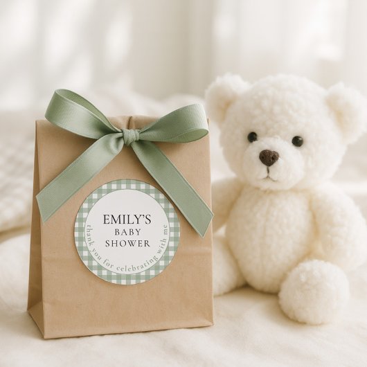 Sage Gingham素朴ありがとうベイビーシャワー ラウンドシール