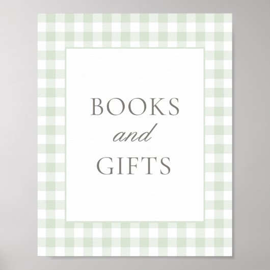 Sage Gingham赤ちゃんシャワー本とギフトサイン ポスター (正面)