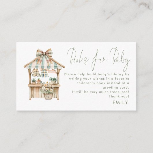 Sage Gingham農家赤ちゃんシャワーのマーケットブック エンクロージャーカード (正面)
