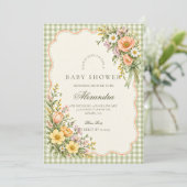 Sage Gingham Baby in Bloom ベビーシャワー 招待状 (スタンド正面)