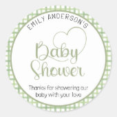 Sage Gingham Baby Shower Favor Sticker ラウンドシール (正面)