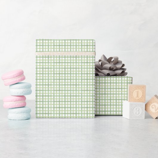 Sage Gingham Baby Shower Wrapping Paper ラッピングペーパー (ベビーシャワー)