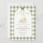 Sage Gingham Bow Little Lamb Baby Shower  招待状 (正面)