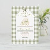 Sage Gingham Bow Little Lamb Baby Shower  招待状 (スタンド正面)