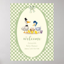 Sage Gingham Duck Family ダックベビーシャワー ウェルカム