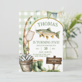 Sage Gingham Fisherman birthday invitation 招待状 (スタンド正面)