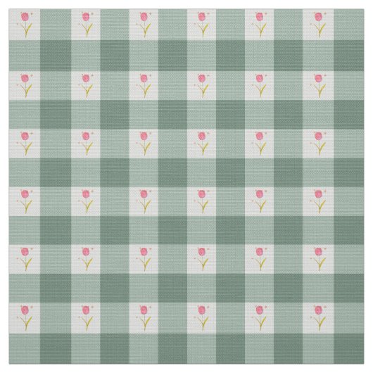 Sage Gingham Floral Fabric by the Yard ファブリック (見本)