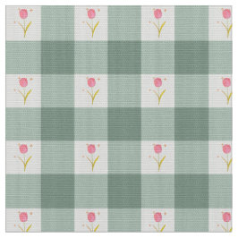 Sage Gingham Floral Fabric by the Yard ファブリック