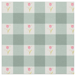 Sage Gingham Floral Fabric by the Yard ファブリック