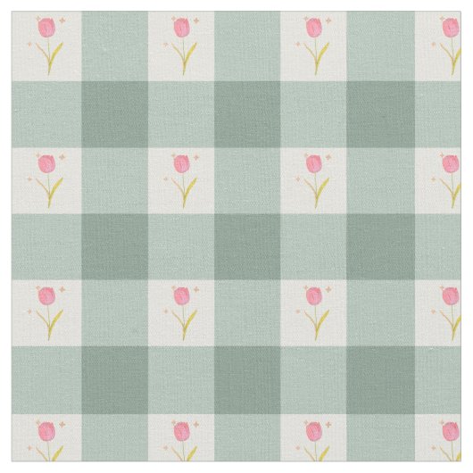 Sage Gingham Floral Fabric by the Yard ファブリック (クローズアップ)