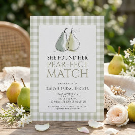 Sage Gingham Pears Pear-fect Match Bridal Shower 招待状