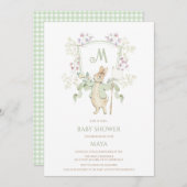 Sage Gingham Peter the Rabbit Monogram Baby Shower 招待状 (正面/裏面)