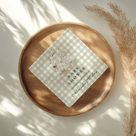 Sage Gingham Silly Goose Baby Shower スタンダードカクテルナプキン