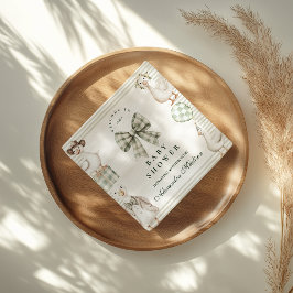 Sage Gingham Silly Goose Baby Shower スタンダードカクテルナプキン