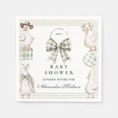 Sage Gingham Silly Goose Baby Shower スタンダードカクテルナプキン (正面)