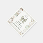 Sage Gingham Silly Goose Baby Shower スタンダードカクテルナプキン (角)