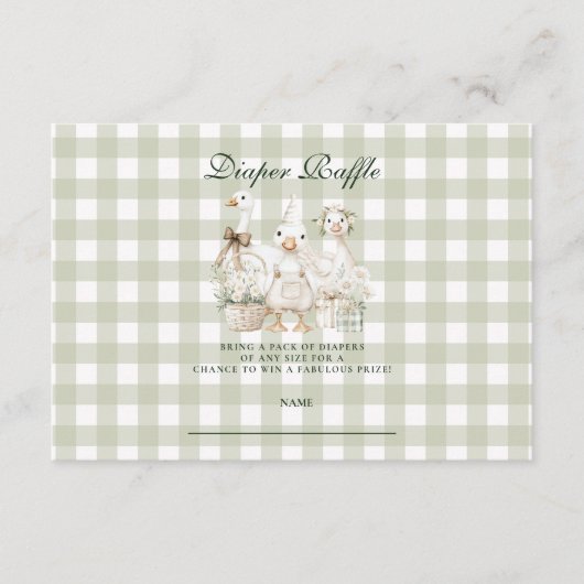 Sage Gingham Silly Goose Diapper Raffle エンクロージャーカード (正面)
