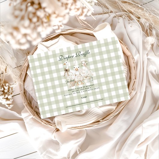 Sage Gingham Silly Goose Diapper Raffle エンクロージャーカード