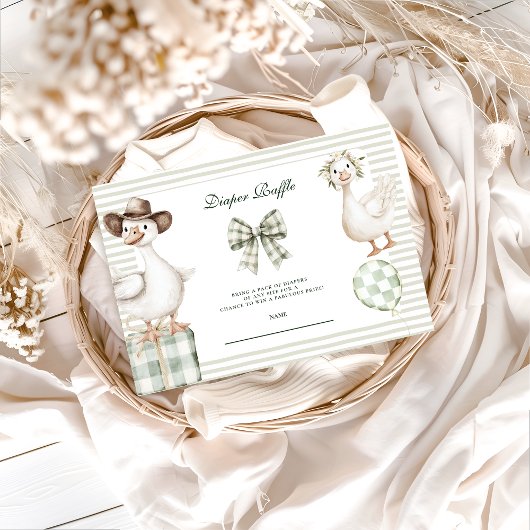 Sage Gingham Silly Goose Diapper Raffle エンクロージャーカード