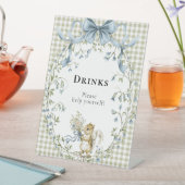 Sage Gingham Woodland Squirrel Baby Shower Drinks  台座サイン (インサイチュ)