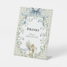Sage Gingham Woodland Squirrel Baby Shower Drinks  台座サイン