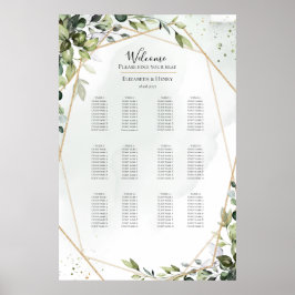 Sage gold eucalyptus boho wedding seating chart ポスター