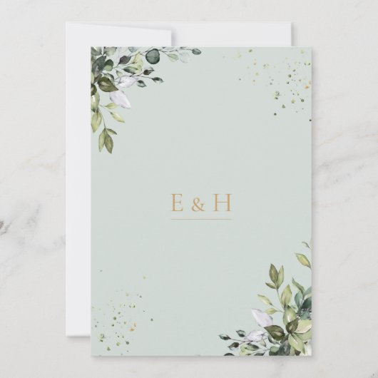Sage gold eucalyptus geometric A5 wedding invite 招待状 (裏面)