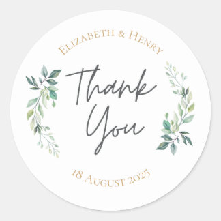 Sage gold eucalyptus geometric greenery wedding  ラウンドシール
