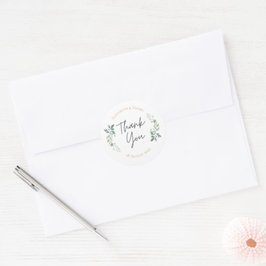 Sage gold eucalyptus geometric greenery wedding  ラウンドシール (封筒)