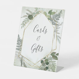 Sage gold eucalyptus geometric wedding gifts sign 台座サイン
