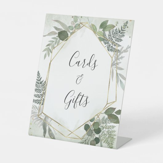 Sage gold eucalyptus geometric wedding gifts sign 台座サイン (正面)