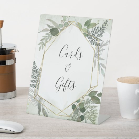 Sage gold eucalyptus geometric wedding gifts sign 台座サイン (インサイチュ)