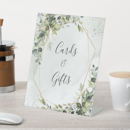 Sage gold eucalyptus geometric wedding gifts sign 台座サイン