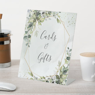 Sage gold eucalyptus geometric wedding gifts sign 台座サイン