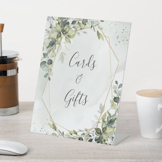 Sage gold eucalyptus geometric wedding gifts sign 台座サイン (インサイチュ)