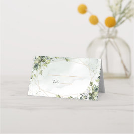 Sage gold eucalyptus geometric wedding place card プレイスカード